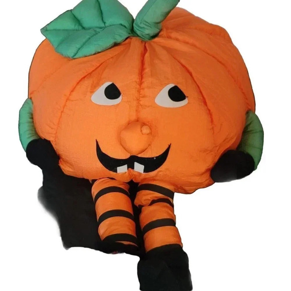 International Silver Co Vint 1994 Pumpkin Jackolantern Halloween Plush 25x17" - Picture 2 of 12